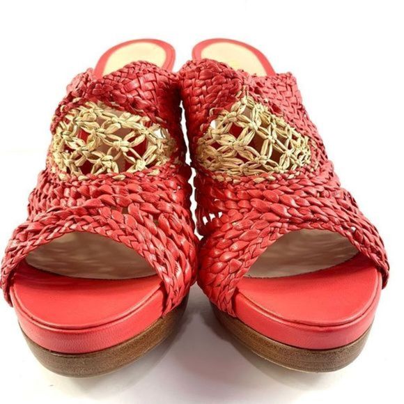 FENDI NWB Women’s 38.5 US 8 Red/Cream Leather Open Toe/back SlipOn Slide Sandal - Picture 5 of 13